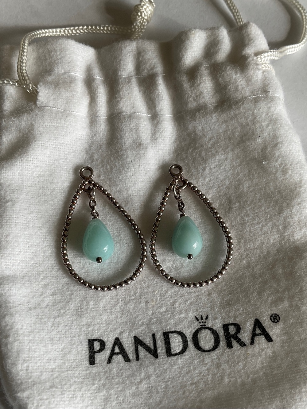 Pandora Silver Teardrop Earrings with Mint Beads